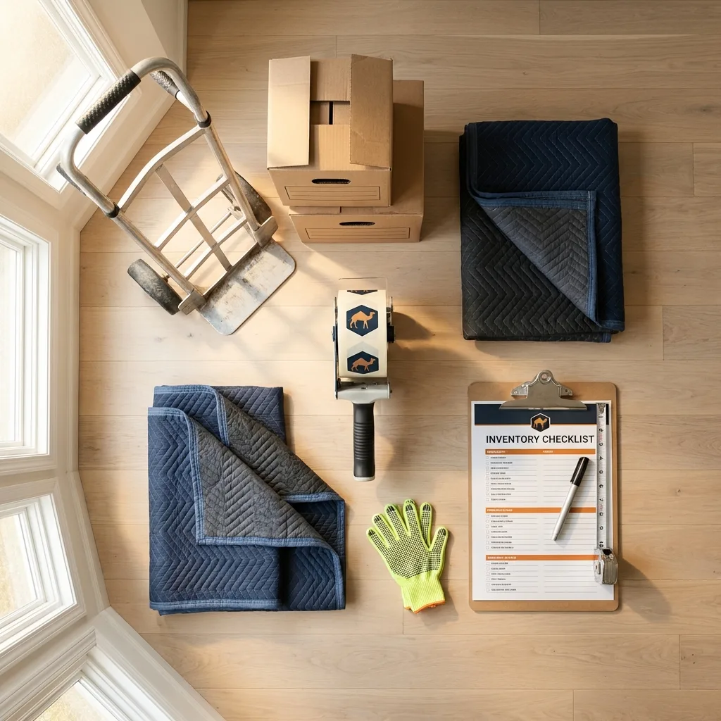 Professional moving supplies and packing materials layout for Clear Lake residential relocations